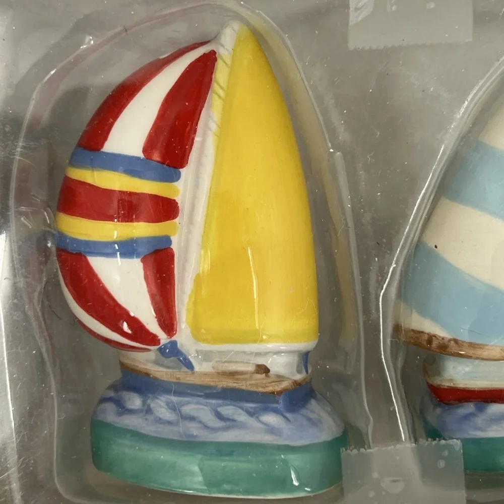 Nautical Coastal Sailboat Ceramic Salt and Pepper Shakers NIB by Cape Shore‎